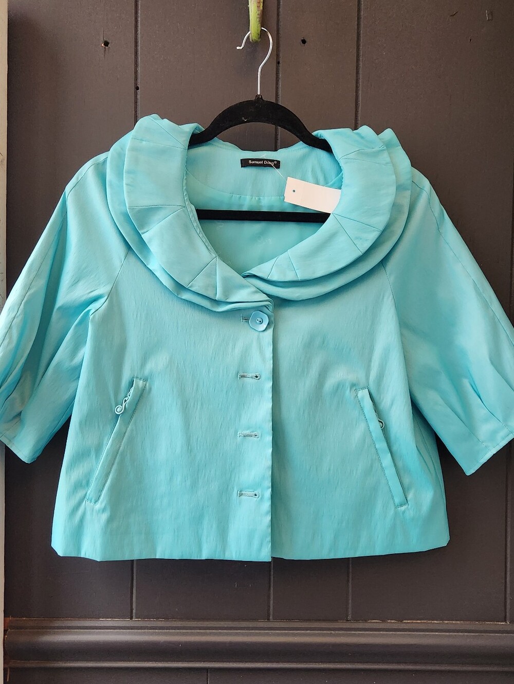 Samuel Dong Double Collar Turquoise Blazer